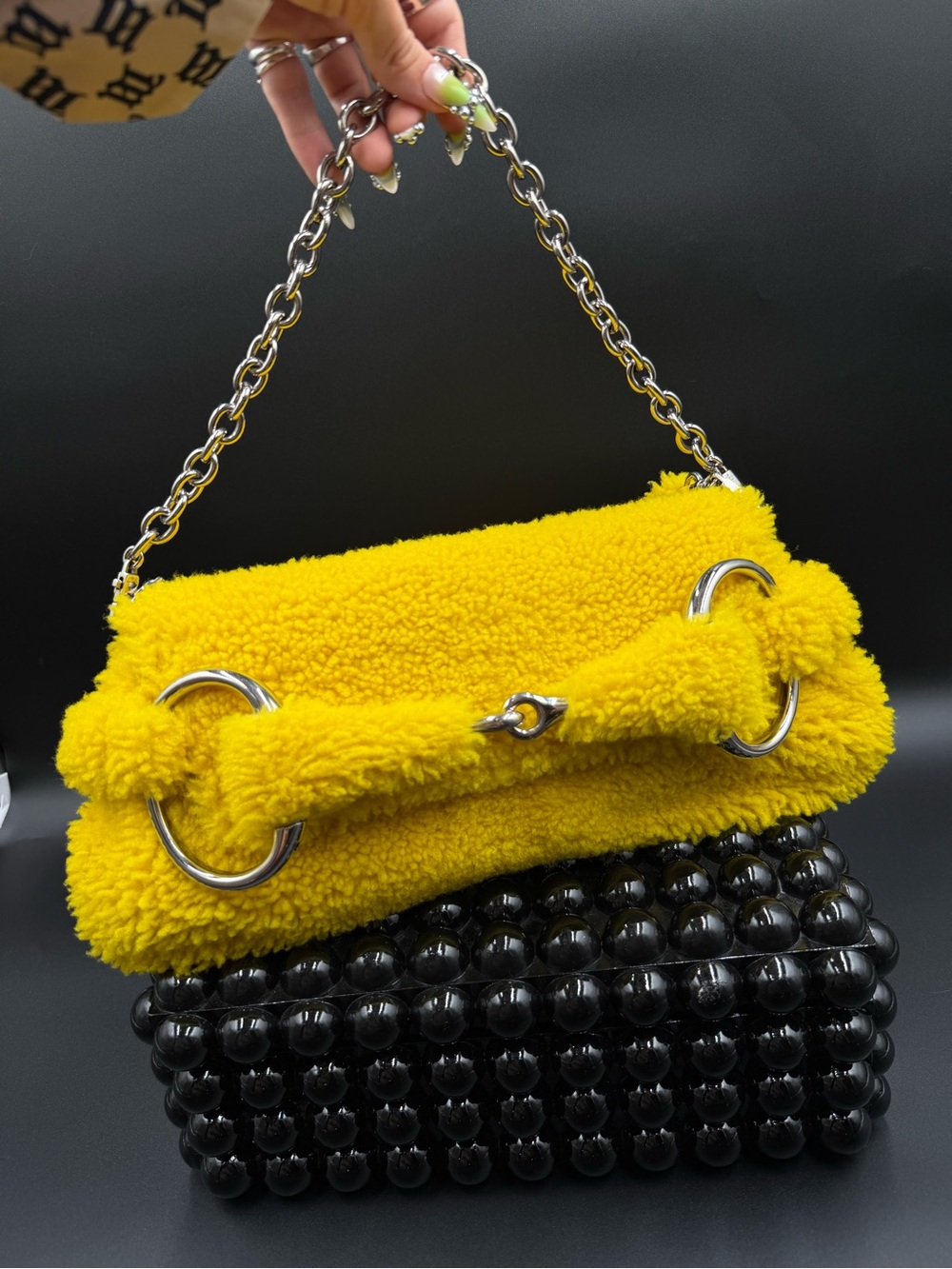 Gucci yellow shearling Horsebit purse